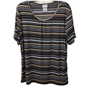 Short sleeve black, tan, gray and white blouse